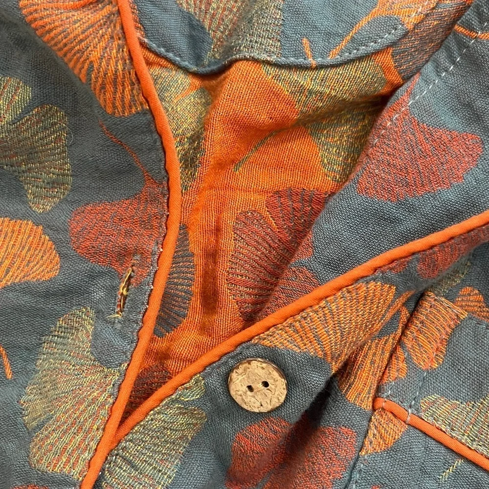 100% cotton matching ginkgo leaf print winter pajamas set